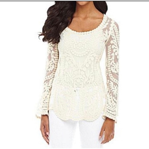 Dulcie Tops - Dulcie Anthropology | Blouse Romantic Lace Vintage Ivory Long Sleeves Top Size M